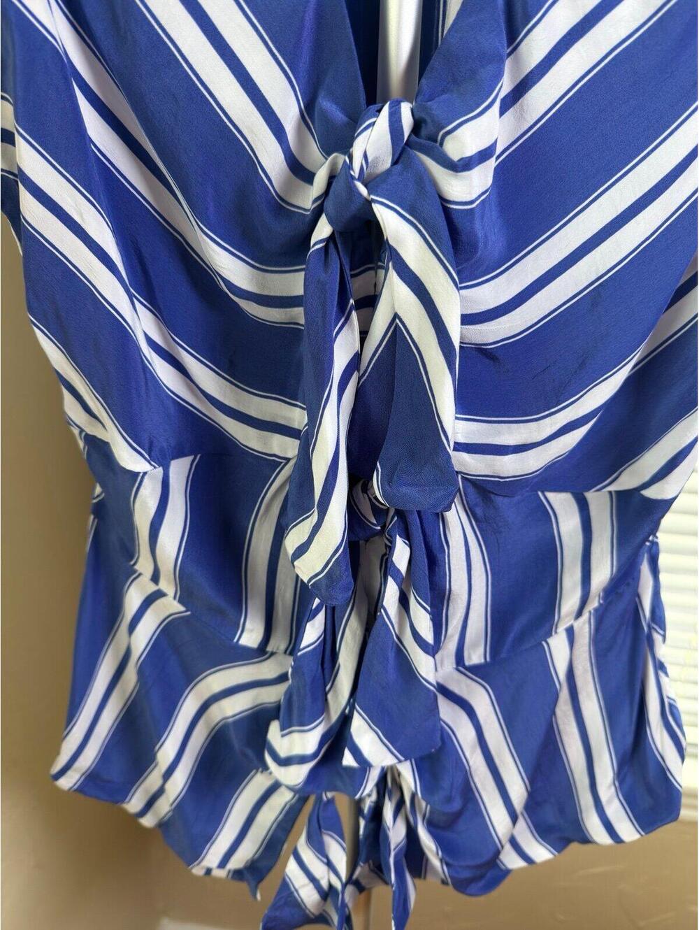 J.Crew Blue White Striped Tie Front Peplum Top Size 2 NWT Sleeveless Coastal - Picture 3 of 7